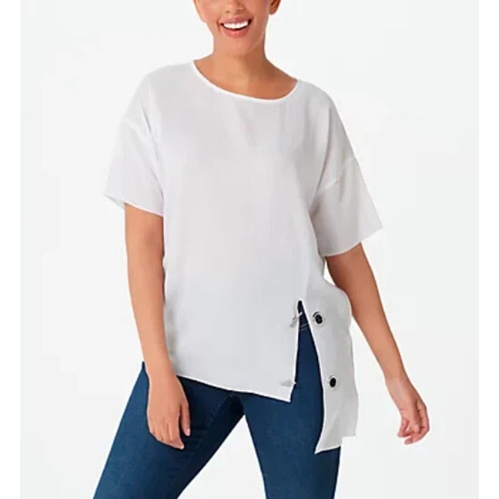 Truth + Style Size XL Woven Asymmetrical Hi-Low Hem Top White NEW